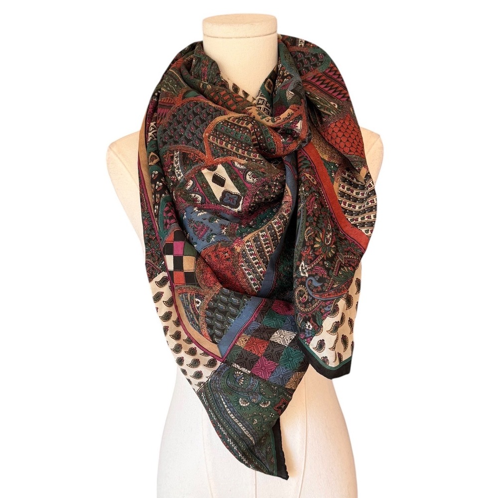 Satya Paul 48" Large silk Square Scarf Multicolor Patchwork Paisley Designer